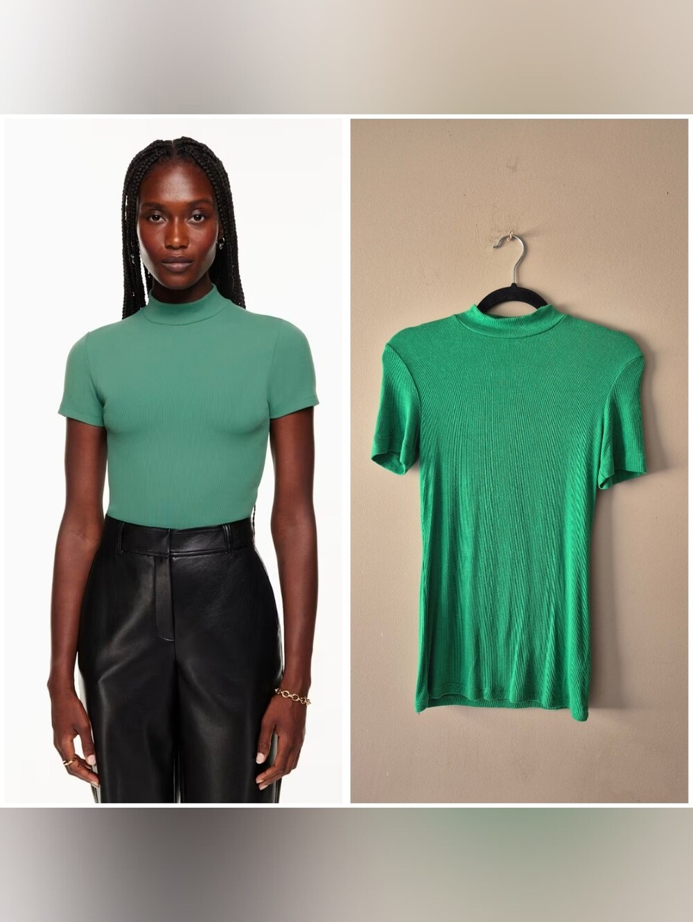 ⭐️3/$30 Babaton Short-Sleeve Mock Neck Top in Emerald Green